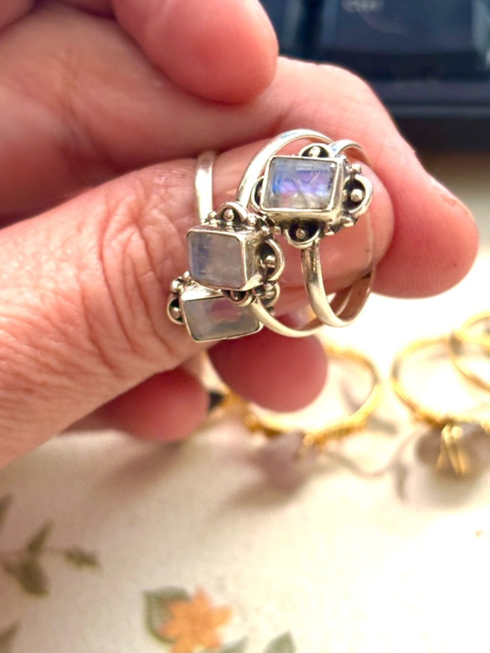 Firm price 925 Silver Moonstone Square Ring - Iridescent 1size6,7,8 specify